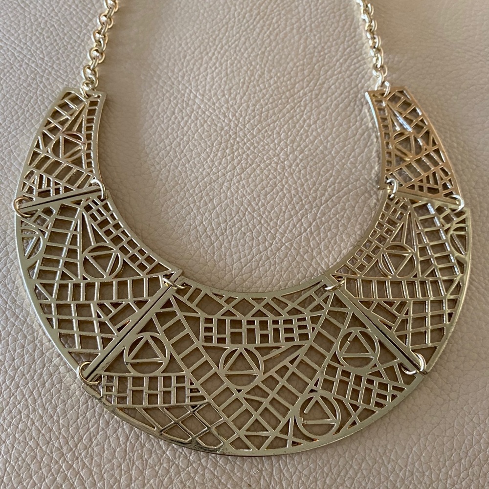 Gold Aztec Pattern Bib Statement Necklace - image 1